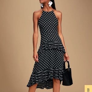 Lulus Black and White Polka Dot Ruffled Midi Dress